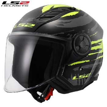 CASCO LS2 OF616 AIRFLOW II BRUSH BLACK H-V YELLOW 22-06 XL-61