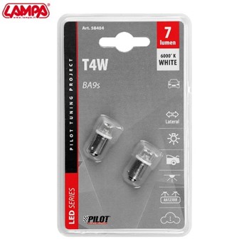58404 - 12V Micro lampada 1 Led - (T4W) - BA9s - 2 pz - D/Blister BIANCA