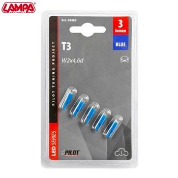 12V Kit Lampade cruscotto 1 Led - (T3) - W2x4,6d - 5 pz - D/Blister Blu